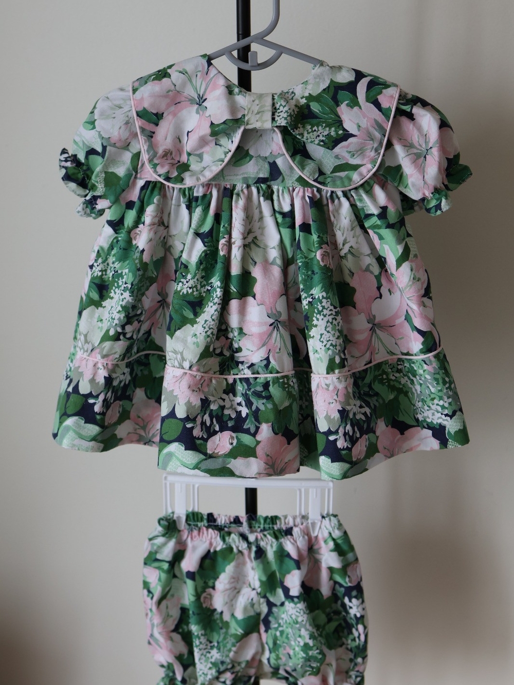 Girls Floral Green & Pink Cotton Dress Set
